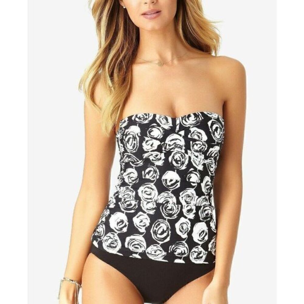 Anne‎ Cole NEW White/Black Rose Tankini Swim Top XS